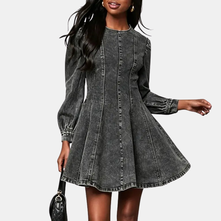 Women's Fit and-Flare Sleeve Denim Mini Dress