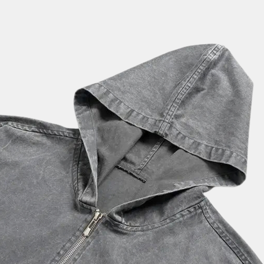 Women's Washed Denim Quarter Zip Oversized Hoodie