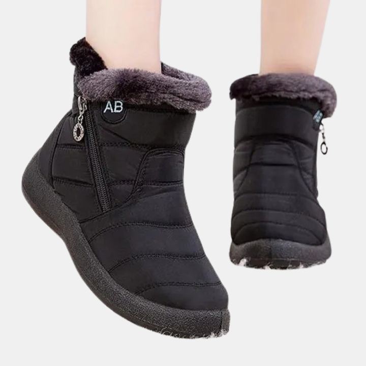 Women's Quilted Faux Fur Cuff Ankle Snow Boots with Side Zip