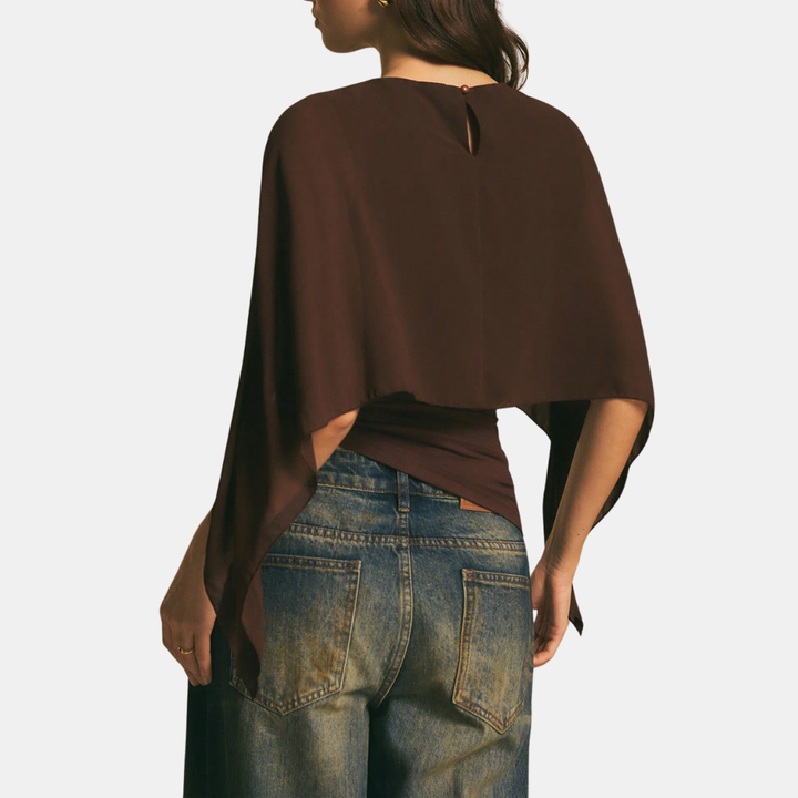Women's Batwing Cape Sleeve Ruched Crop Blouse