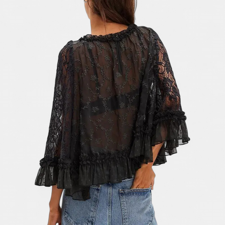 LACELLE™ – Lace Ruffle Sleeve Cardigan