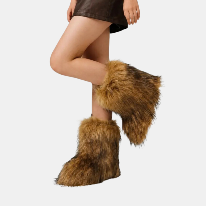 Women's Fluffy Faux Fur Snow Boots Flat Heel Mid Calf