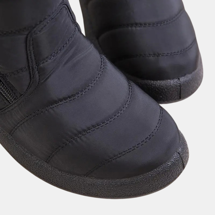 Women's Quilted Faux Fur Cuff Ankle Snow Boots with Side Zip