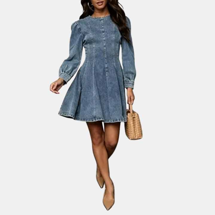 Women's Fit and-Flare Sleeve Denim Mini Dress