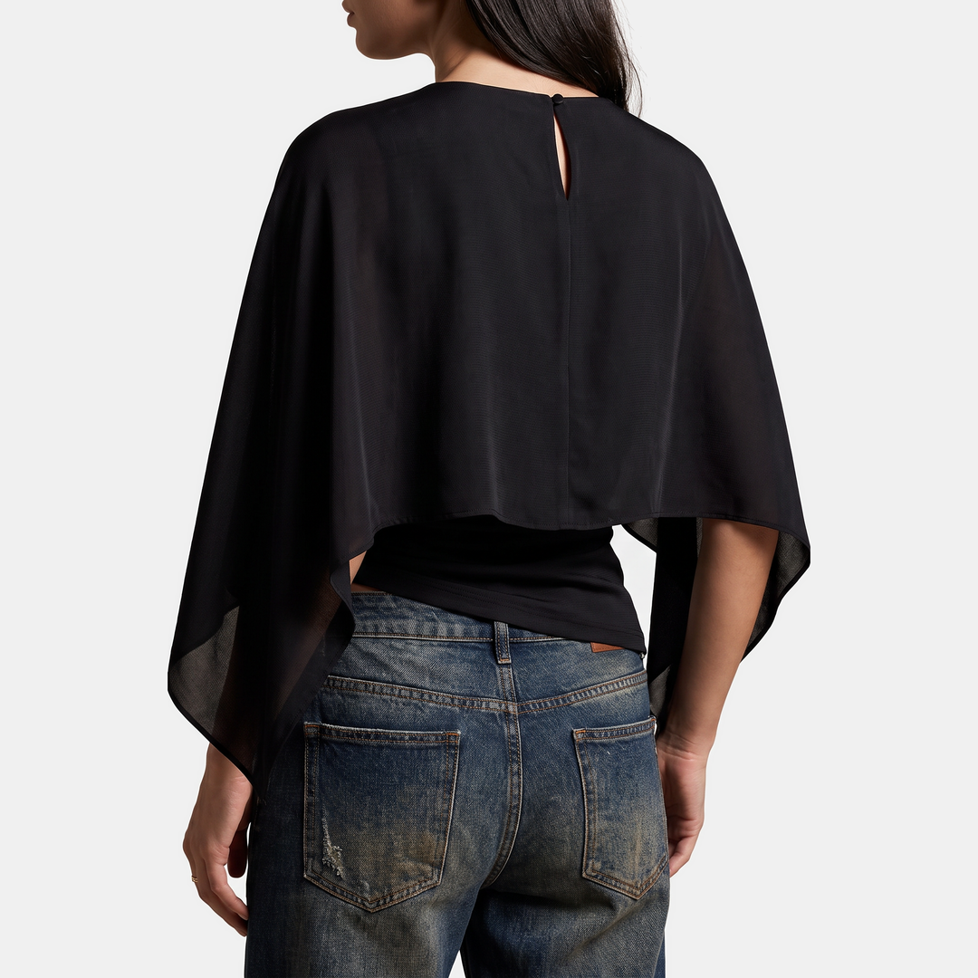 Women's Batwing Cape Sleeve Ruched Crop Blouse