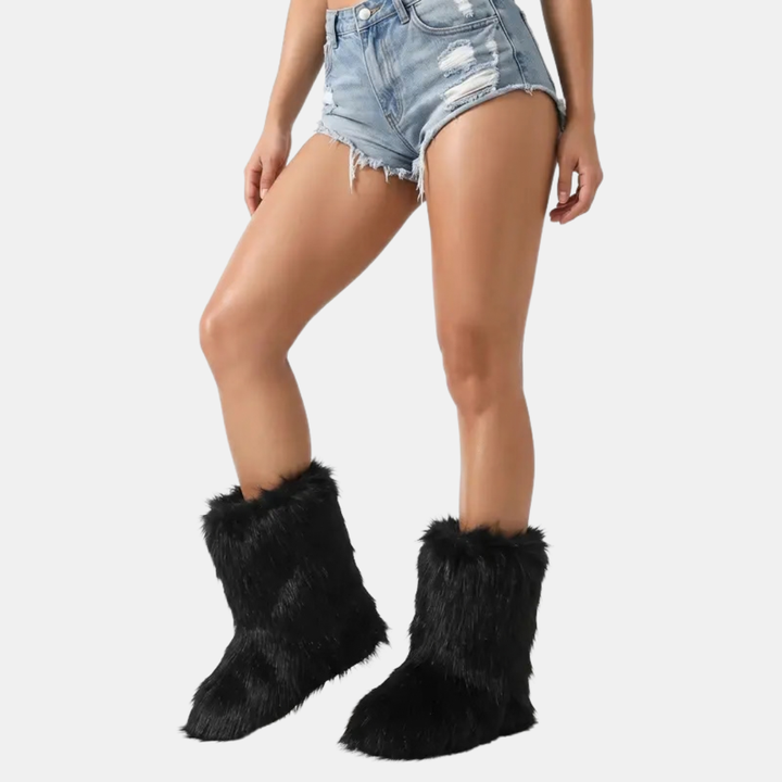 Women's Fluffy Faux Fur Snow Boots Flat Heel Mid Calf