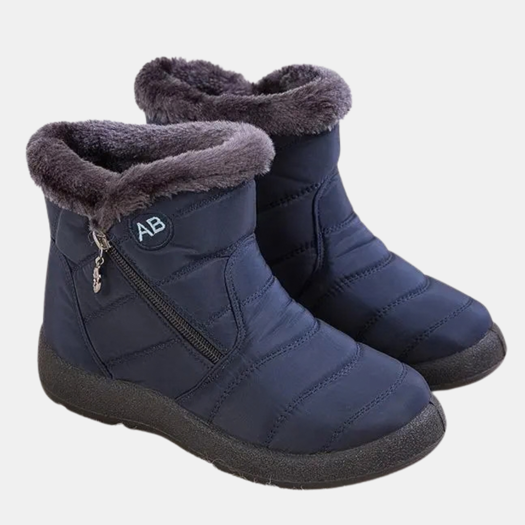 Women's Quilted Faux Fur Cuff Ankle Snow Boots with Side Zip