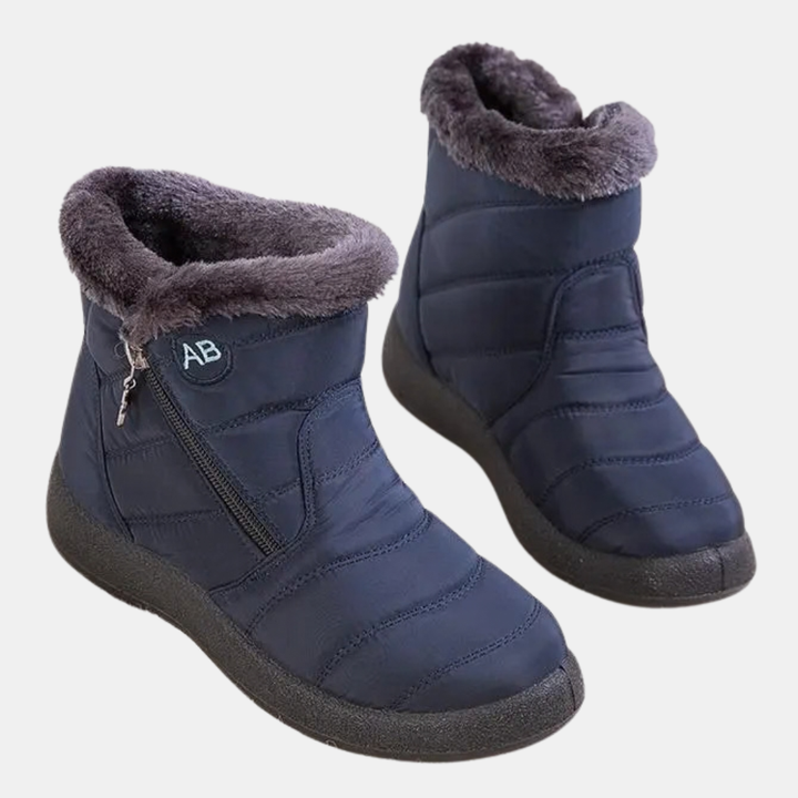 Women's Quilted Faux Fur Cuff Ankle Snow Boots with Side Zip