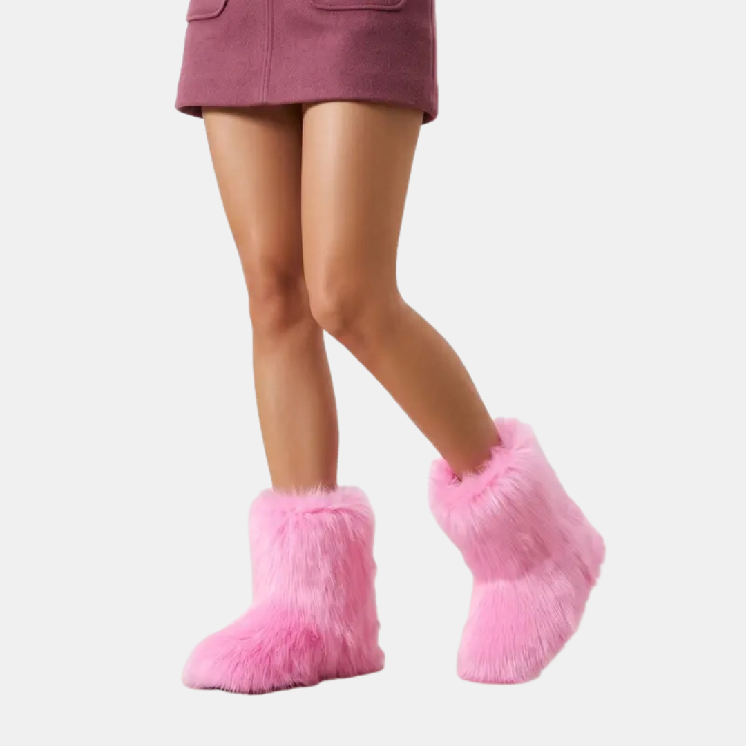 Women's Fluffy Faux Fur Snow Boots Flat Heel Mid Calf