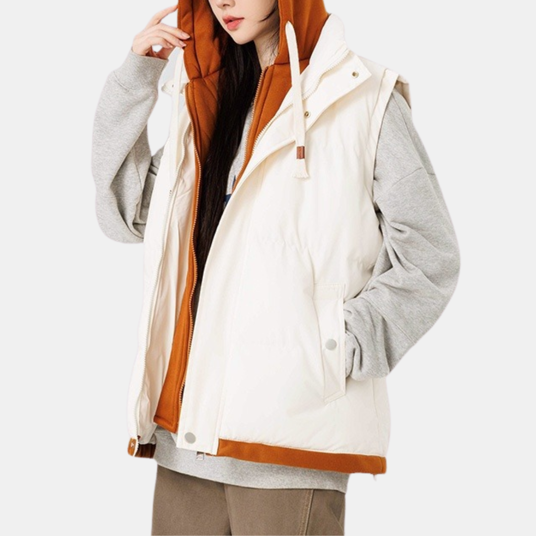 Women's Quilted Hooded Puffer Vest Zip Front Fleece Lined