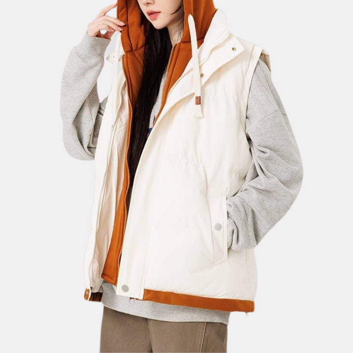 Women's Quilted Hooded Puffer Vest Zip Front Fleece Lined