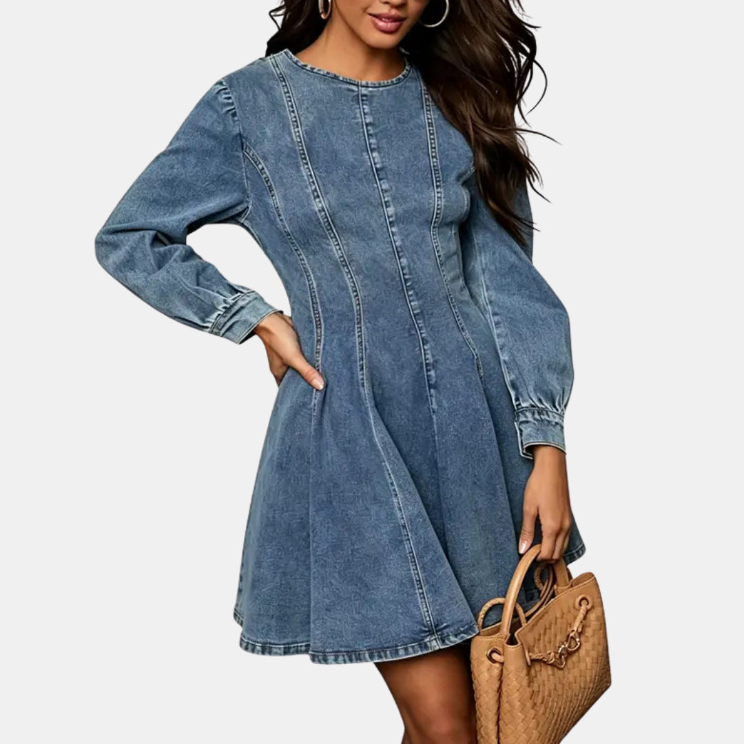 Women's Fit and-Flare Sleeve Denim Mini Dress