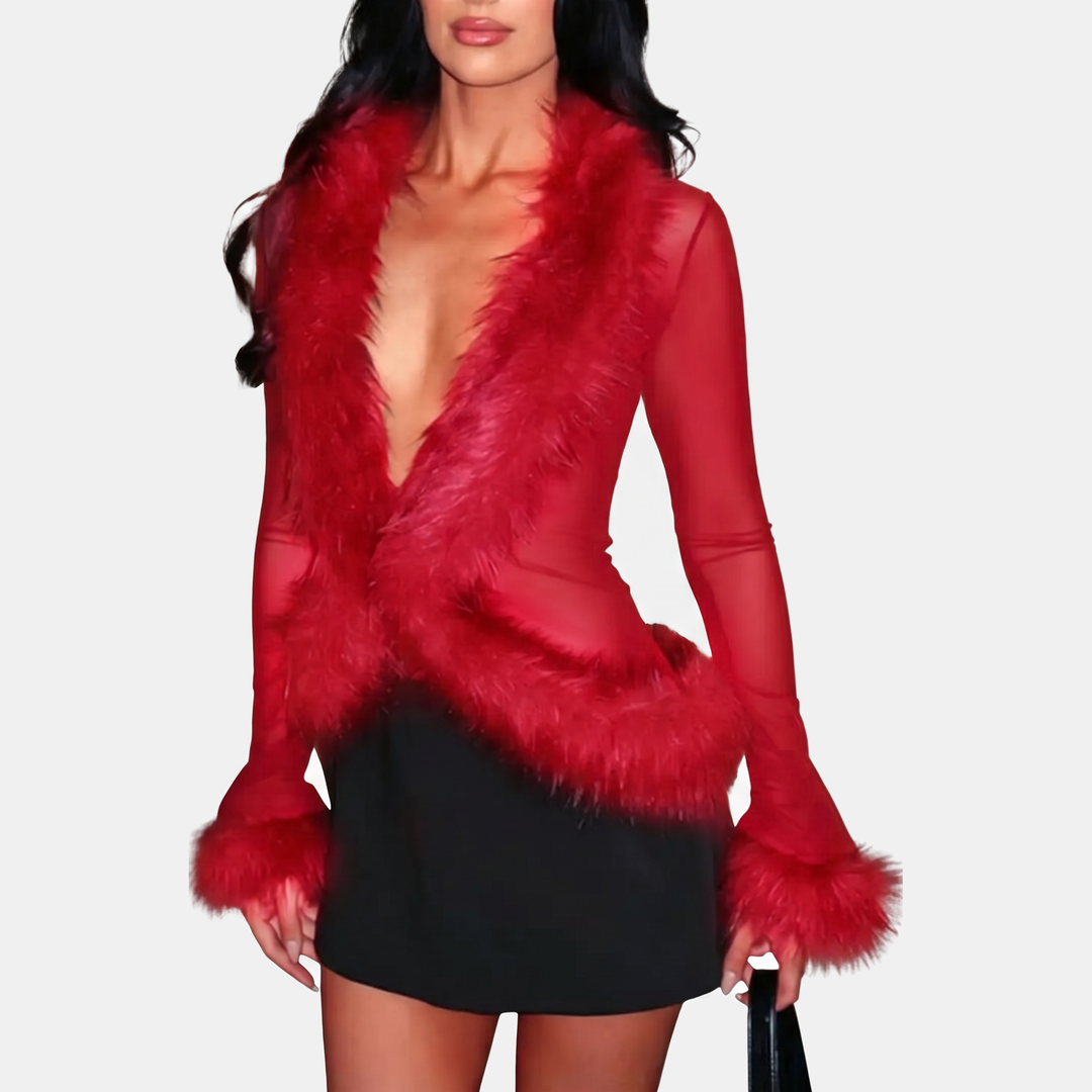 Women's Faux Fur Trim Open Front Cropped Cardigan