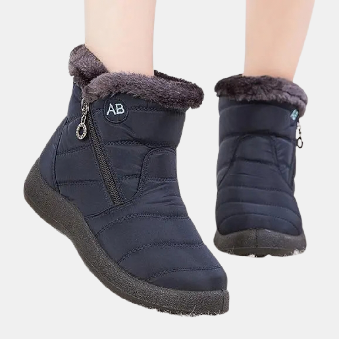 Women's Quilted Faux Fur Cuff Ankle Snow Boots with Side Zip