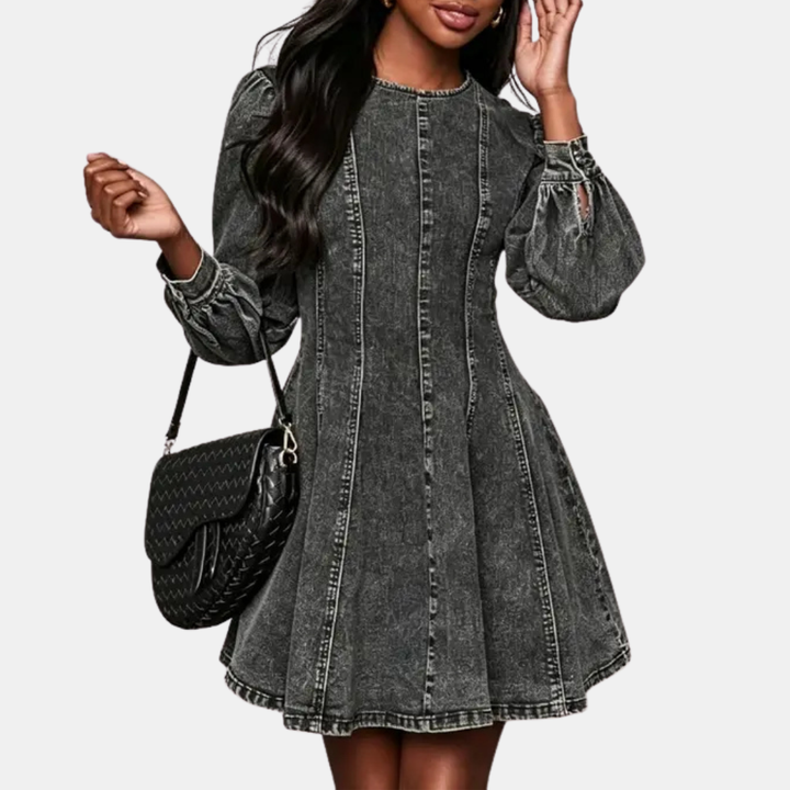 Women's Fit and-Flare Sleeve Denim Mini Dress