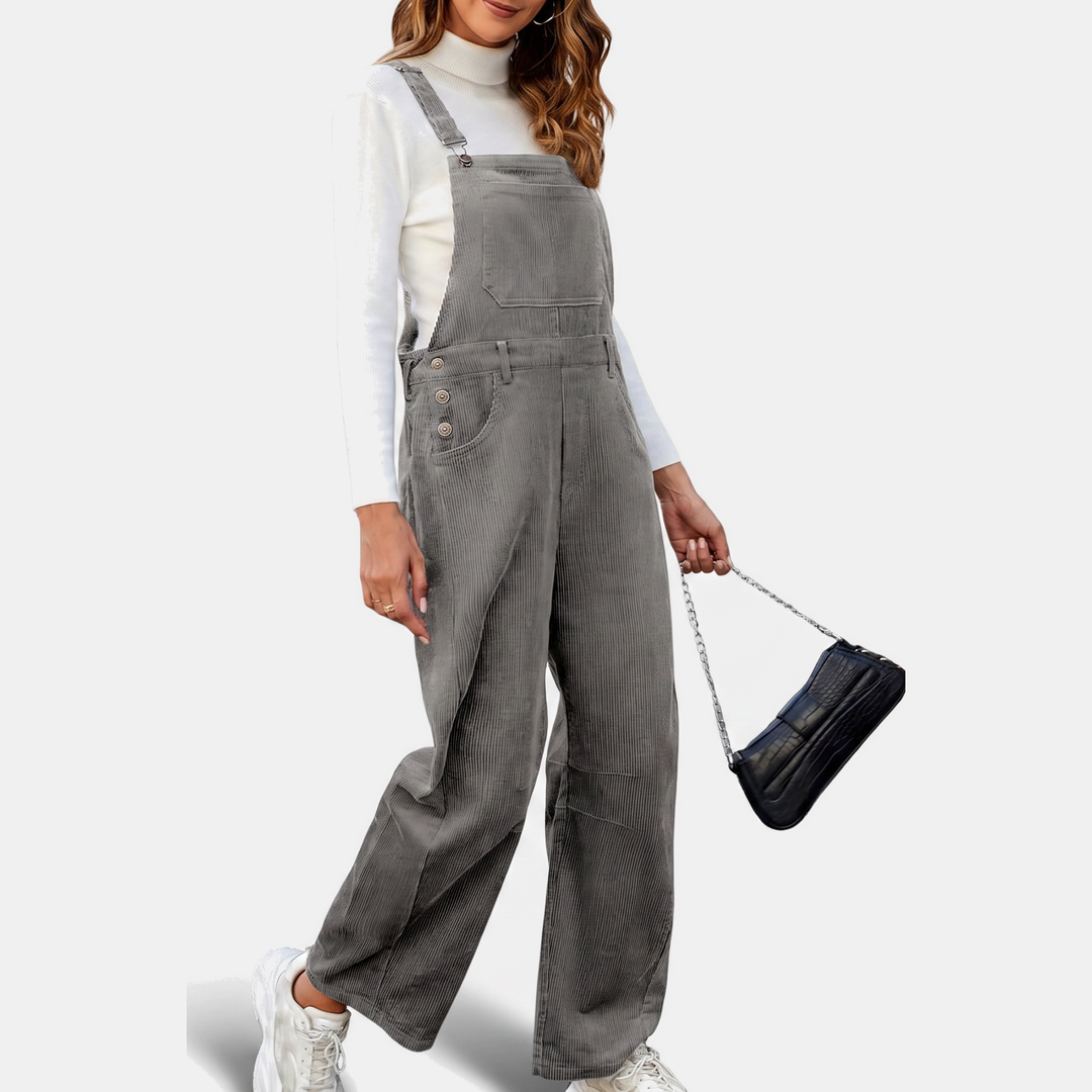 Women's Corduroy Wide Leg Bib Overall Jumpsuit