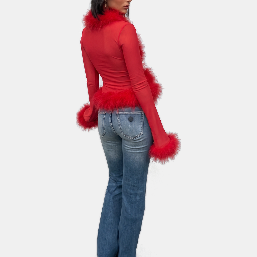 Women's Faux Fur Trim Open Front Cropped Cardigan