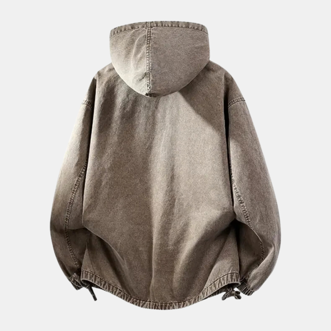 Women's Washed Denim Quarter Zip Oversized Hoodie