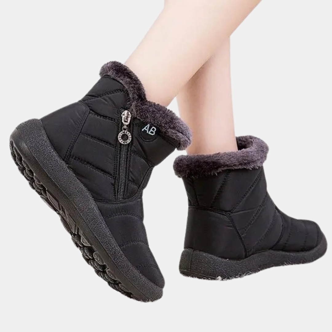Women's Quilted Faux Fur Cuff Ankle Snow Boots with Side Zip