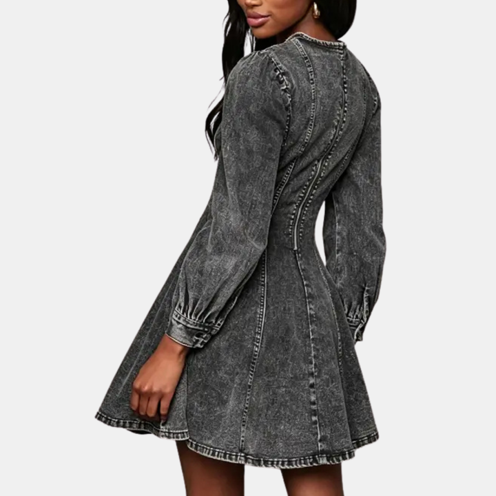 Women's Fit and-Flare Sleeve Denim Mini Dress