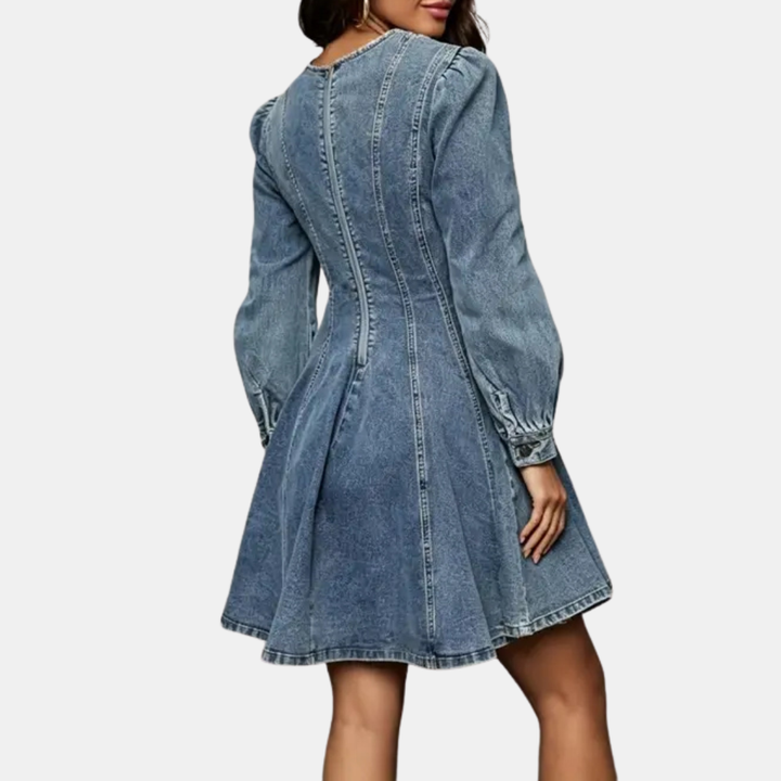 Women's Fit and-Flare Sleeve Denim Mini Dress