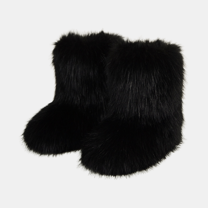 Women's Fluffy Faux Fur Snow Boots Flat Heel Mid Calf
