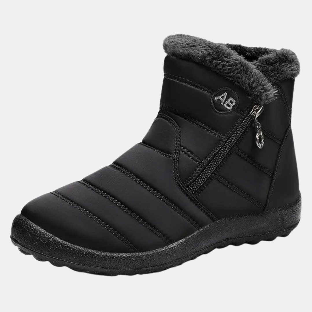 Women's Quilted Faux Fur Cuff Ankle Snow Boots with Side Zip