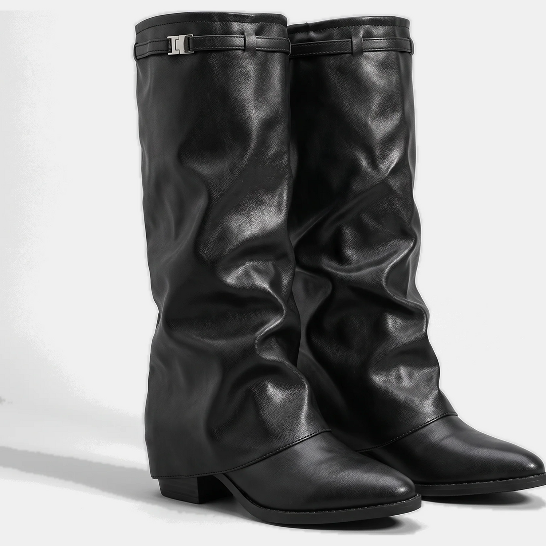 Women's Knee High Slouchy Ruched PU Leather Boots