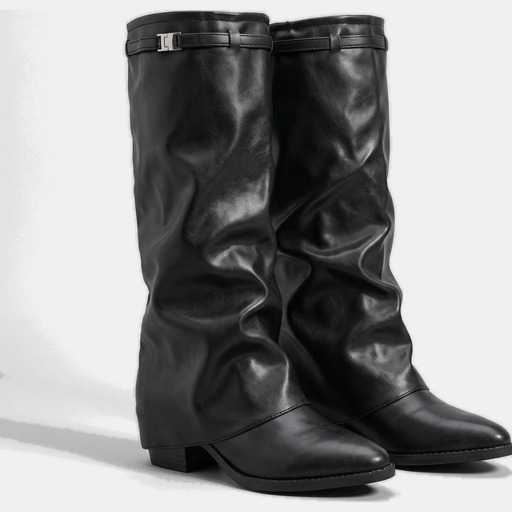Women's Knee High Slouchy Ruched PU Leather Boots