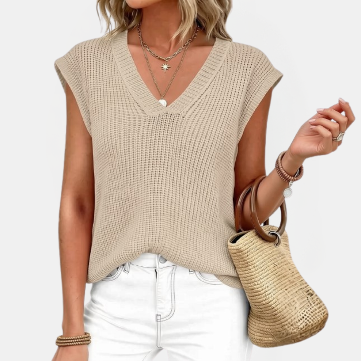Women's Chunky Ribbed Knit Sweater Vest V-Neck Sleeveless