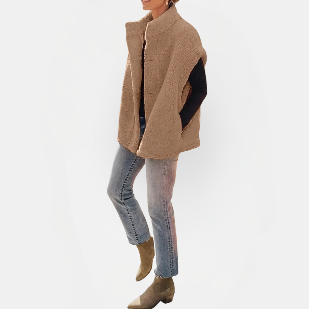 Women's Sherpa Fleece Button Front Vest Stand Collar