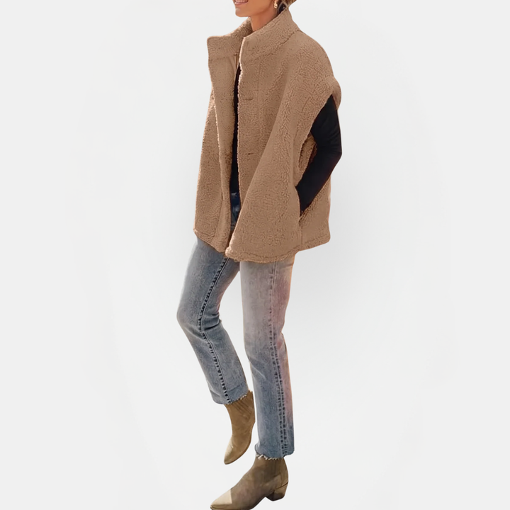 Women's Sherpa Fleece Button Front Vest Stand Collar