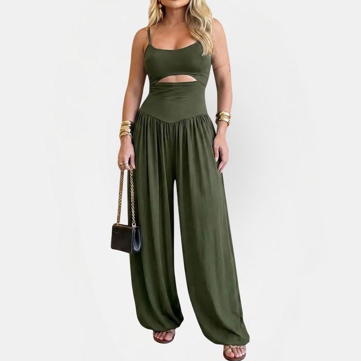 Women's Cutout Midriff Spaghetti Strap Wide Leg Jumpsuit