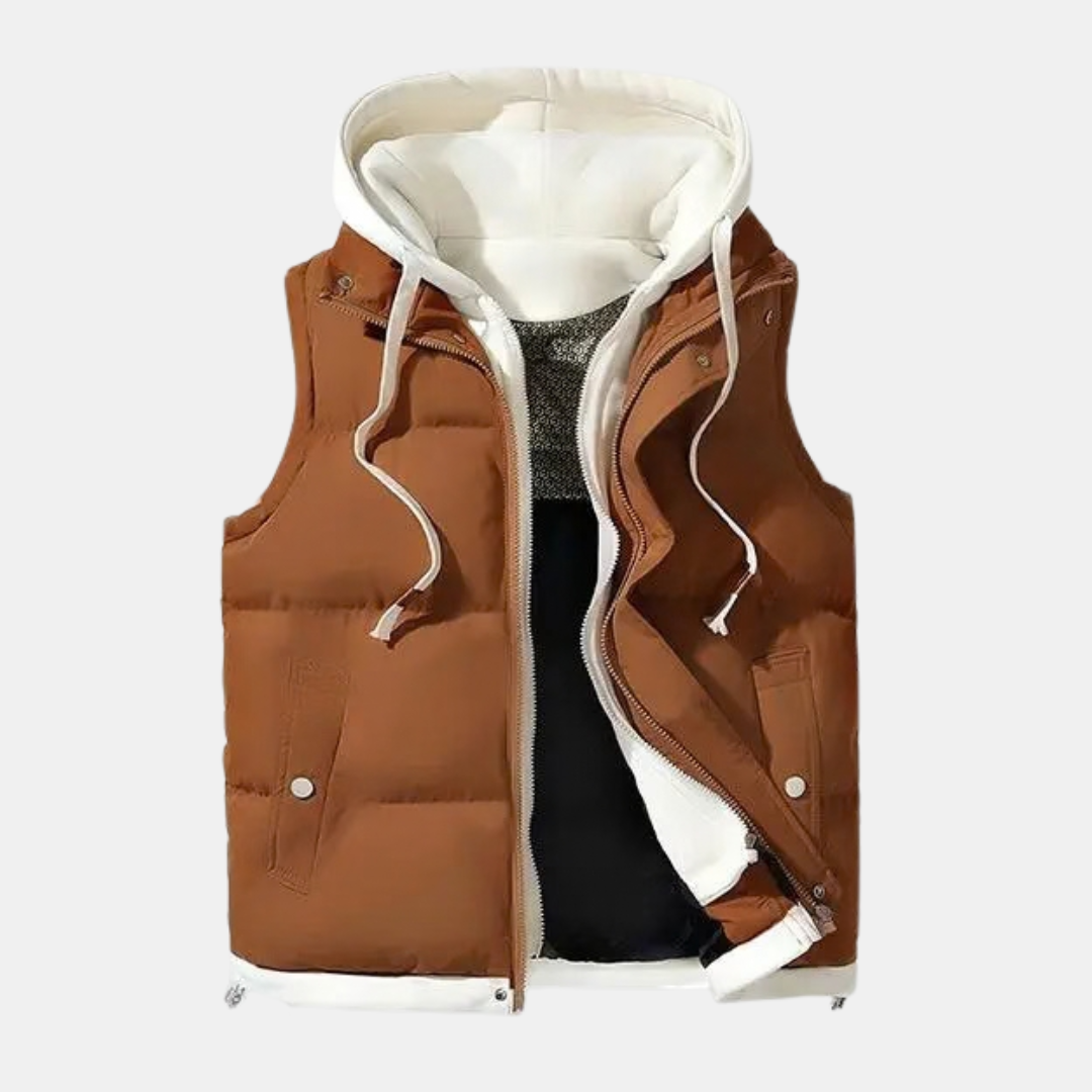 Women's Quilted Hooded Puffer Vest Zip Front Fleece Lined