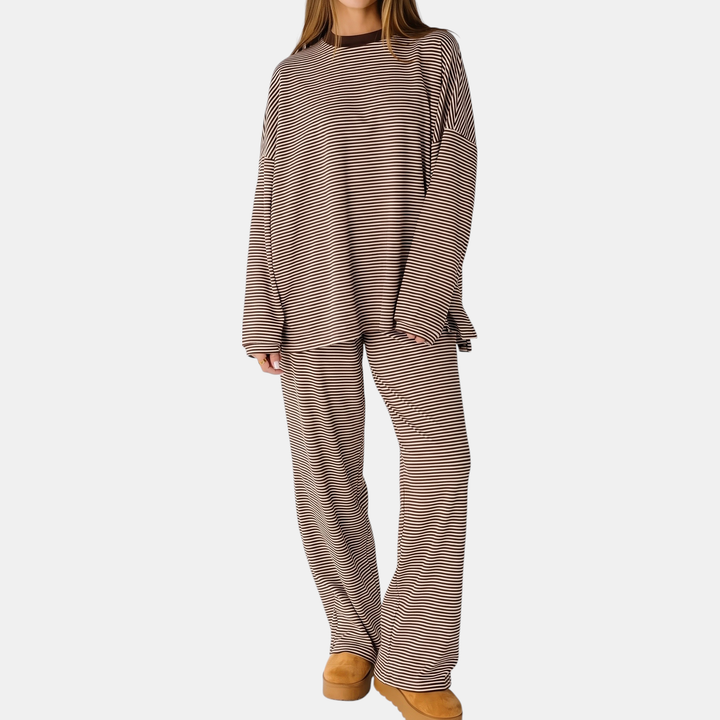 Women's Pajama Sets Oversized Wide Leg Striped Two Piece Set