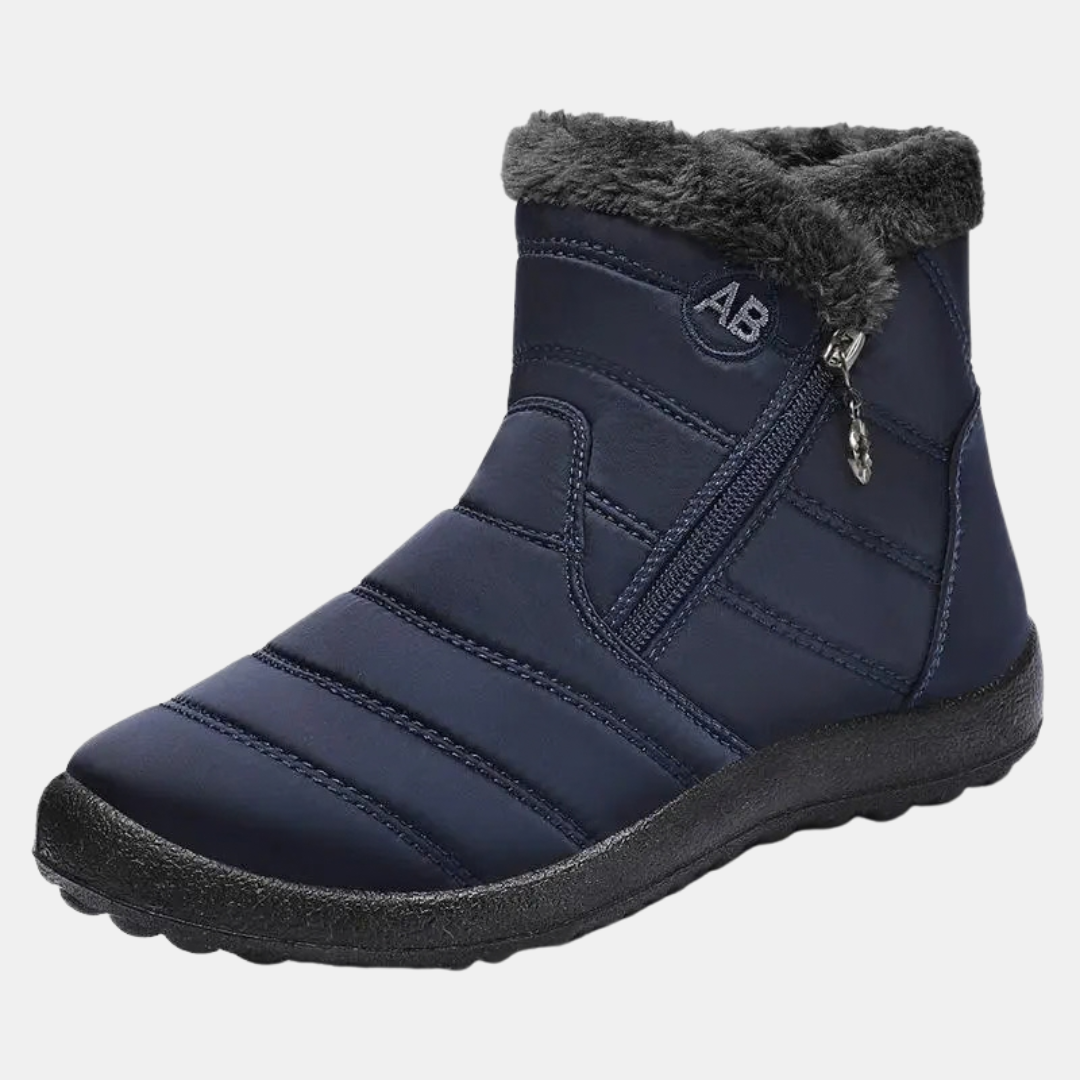 Women's Quilted Faux Fur Cuff Ankle Snow Boots with Side Zip