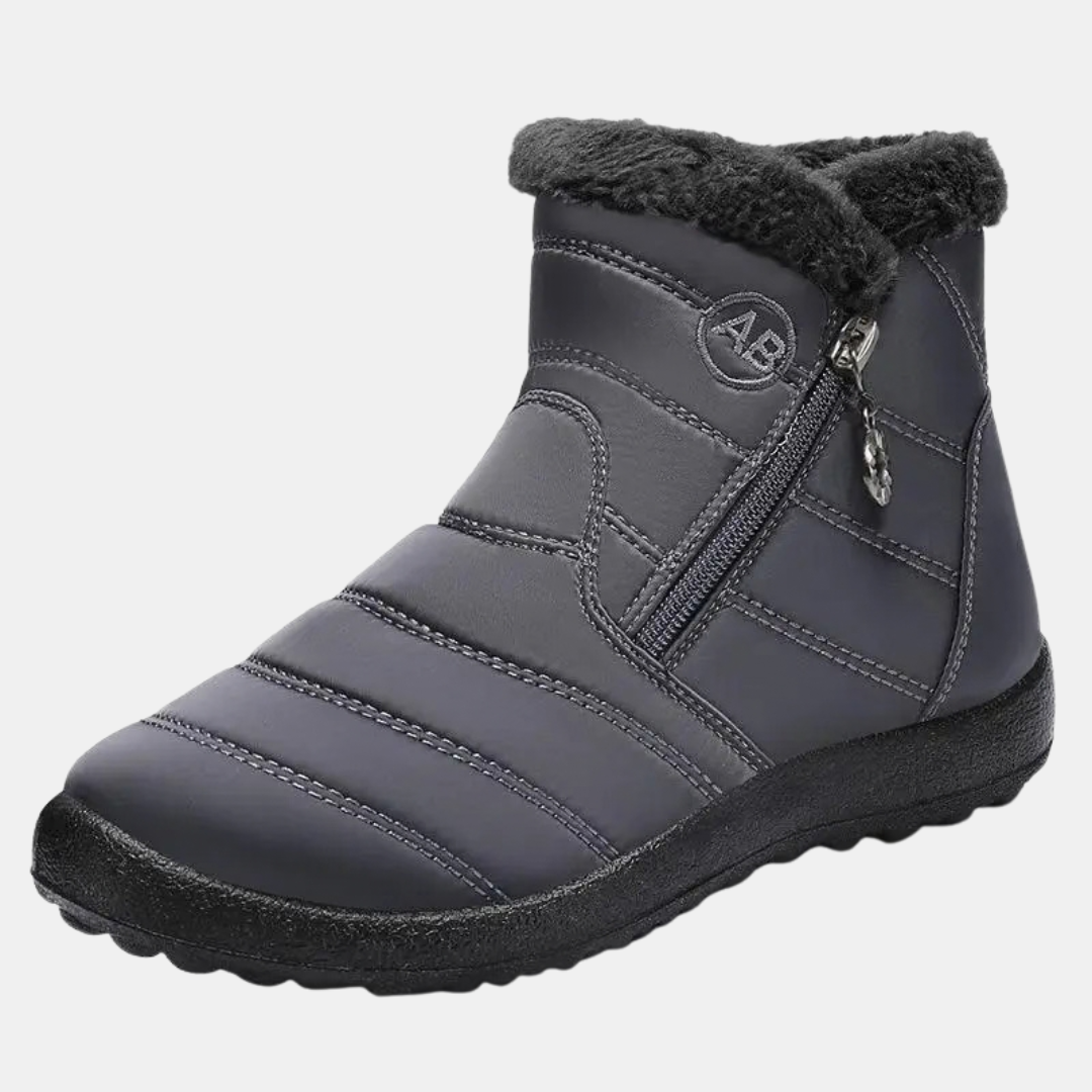 Women's Quilted Faux Fur Cuff Ankle Snow Boots with Side Zip
