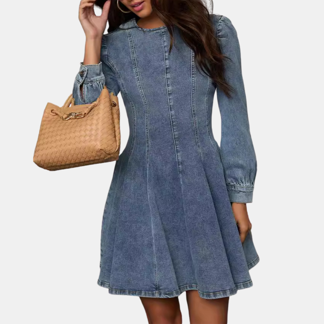 Women's Fit and-Flare Sleeve Denim Mini Dress