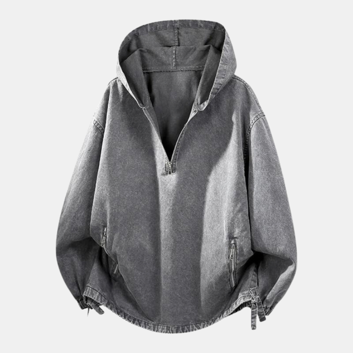Women's Washed Denim Quarter Zip Oversized Hoodie
