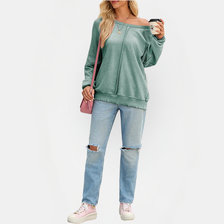 Women's Lettuce Hem Waffle Knit Oversized Sweater
