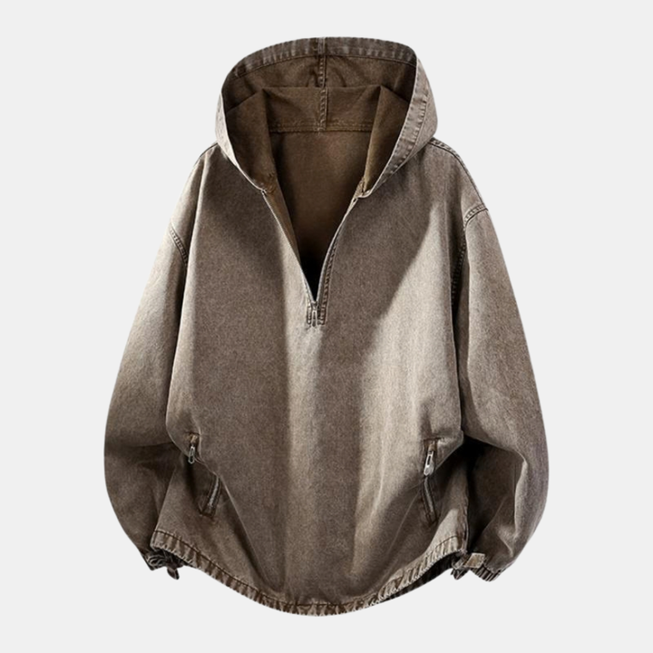 Women's Washed Denim Quarter Zip Oversized Hoodie