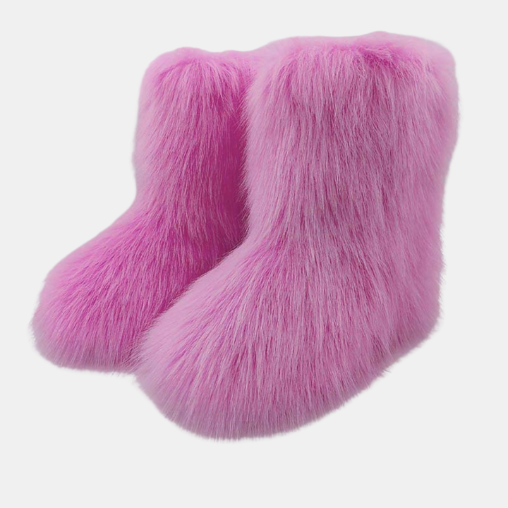 Women's Fluffy Faux Fur Snow Boots Flat Heel Mid Calf
