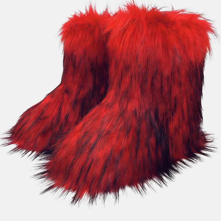 Women's Fluffy Faux Fur Snow Boots Flat Heel Mid Calf