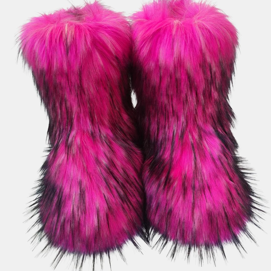 Women's Fluffy Faux Fur Snow Boots Flat Heel Mid Calf