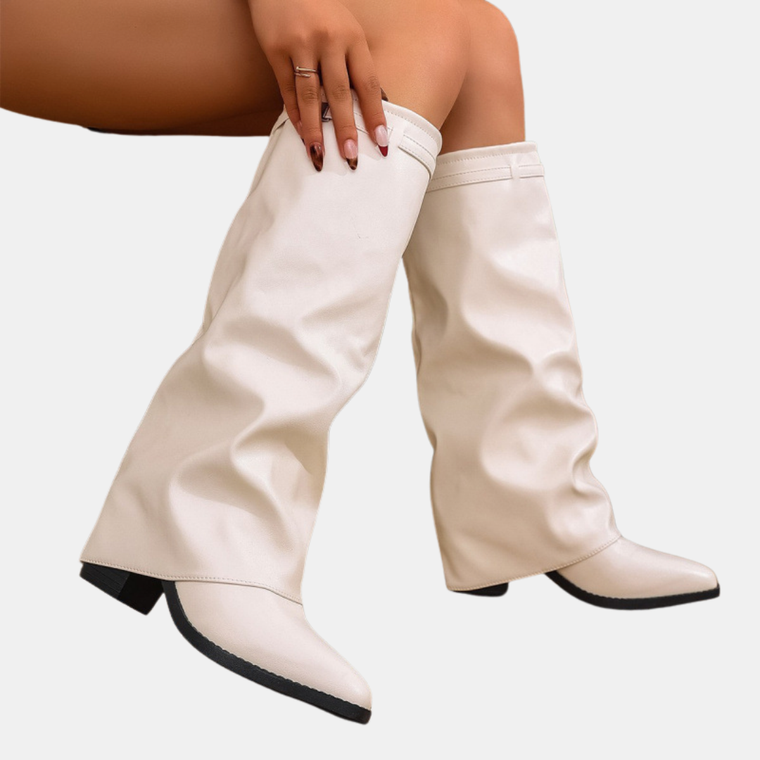 Women's Knee High Slouchy Ruched PU Leather Boots