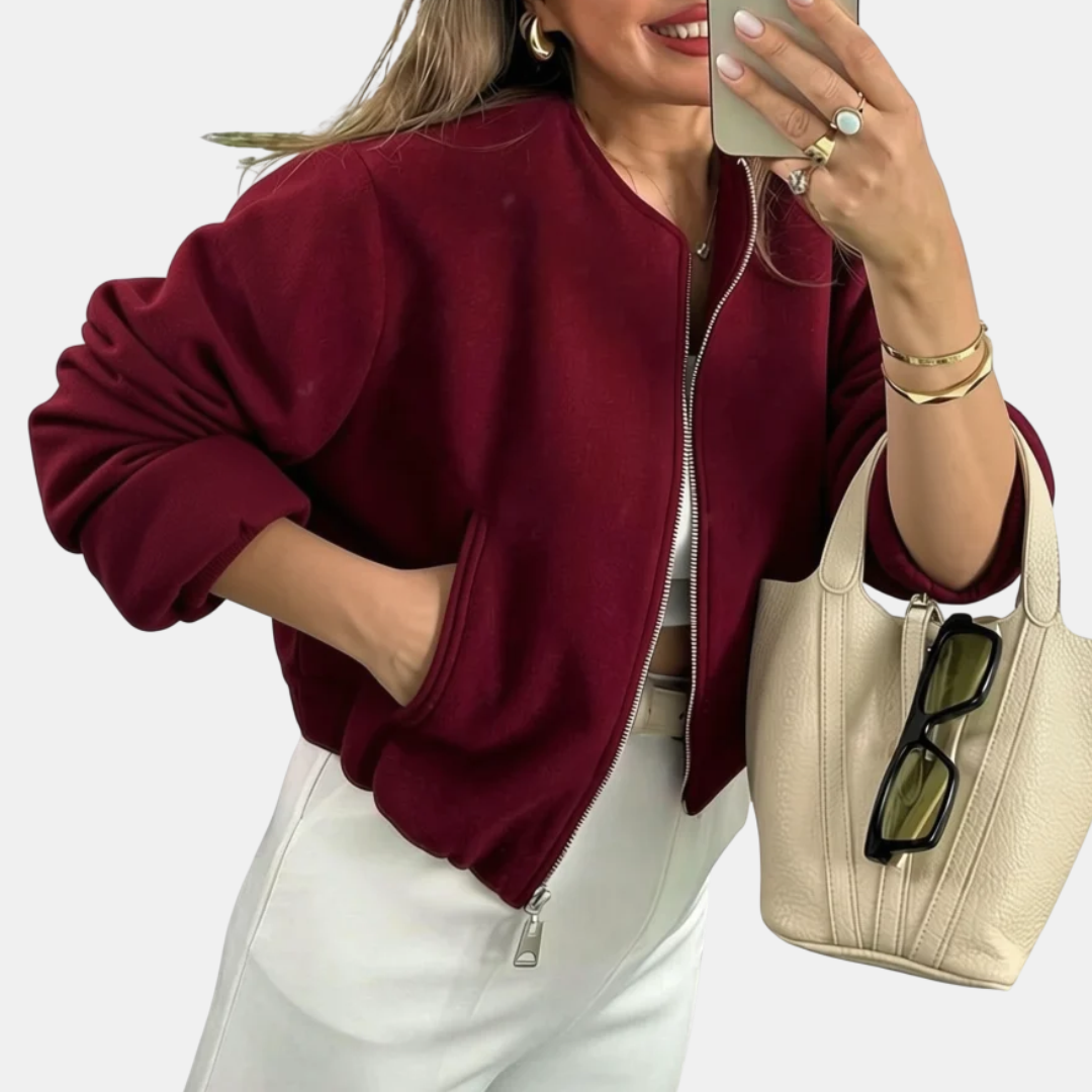 Women's Cropped Zip Up Oversized Fleece Bomber Jacket