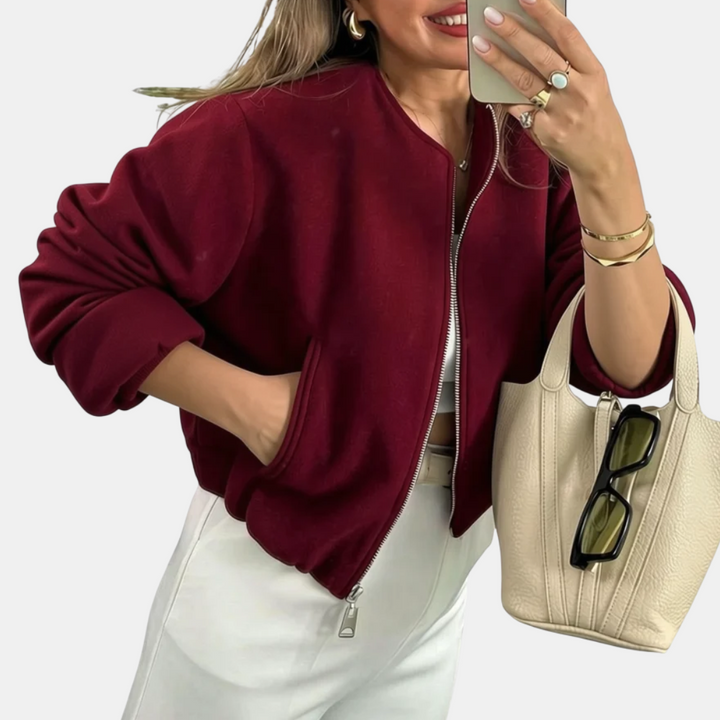 Women's Cropped Zip Up Oversized Fleece Bomber Jacket