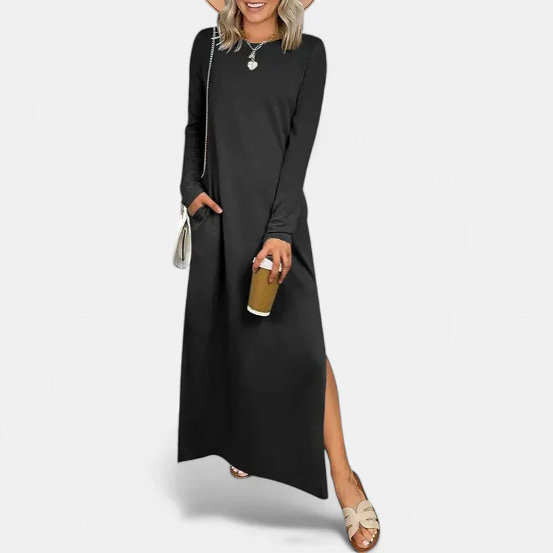 SANDRA | Casual Long Sleeve Crewneck Loose Fit Maxi Dress